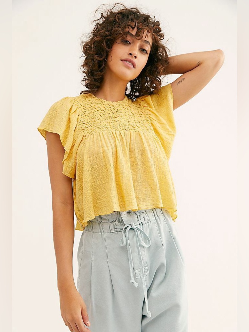 Free People FP One Yellow Backless Hyacinth Top. Size S